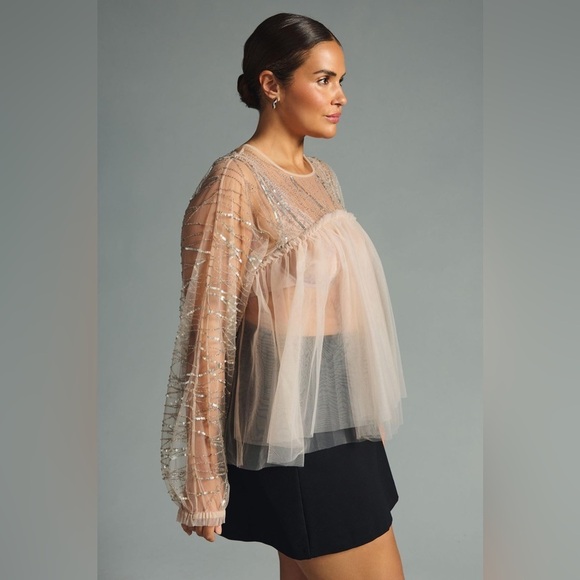 NWT Anthropologie Forever That Girl Embellished Sheer Top XS - Picture 6 of 7